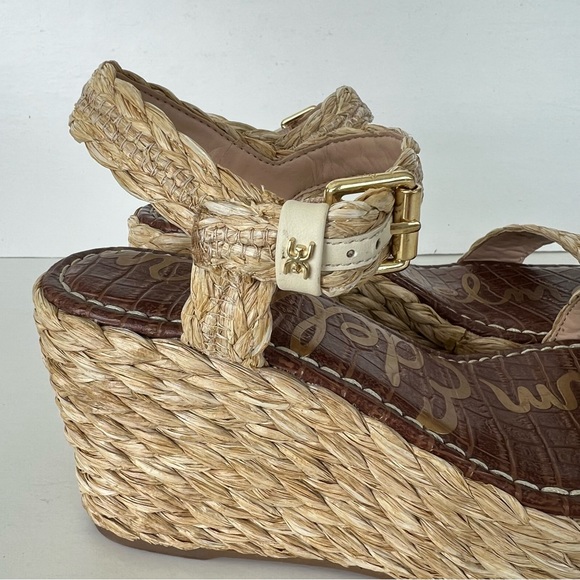 SAM EDELMAN Deena Raffia Ankle Strap Buckle Closure Platform Wedges Sandals Sz 8 - Picture 3 of 11